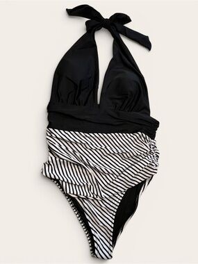 Hydrogen Reversible Swimsuit with Black and White Striped Trim